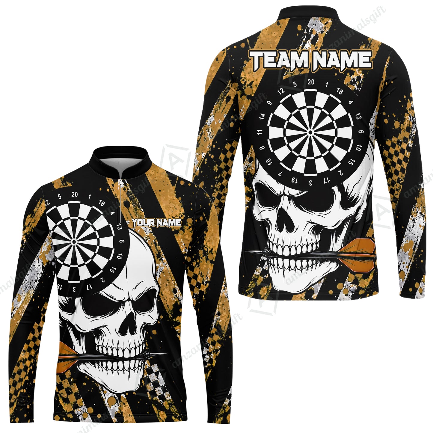 Custom Darts Jersey Polo Shirt, Skull Bites Dart, Custom Dart Jersey Team Shirt For Players With Name & Team Name