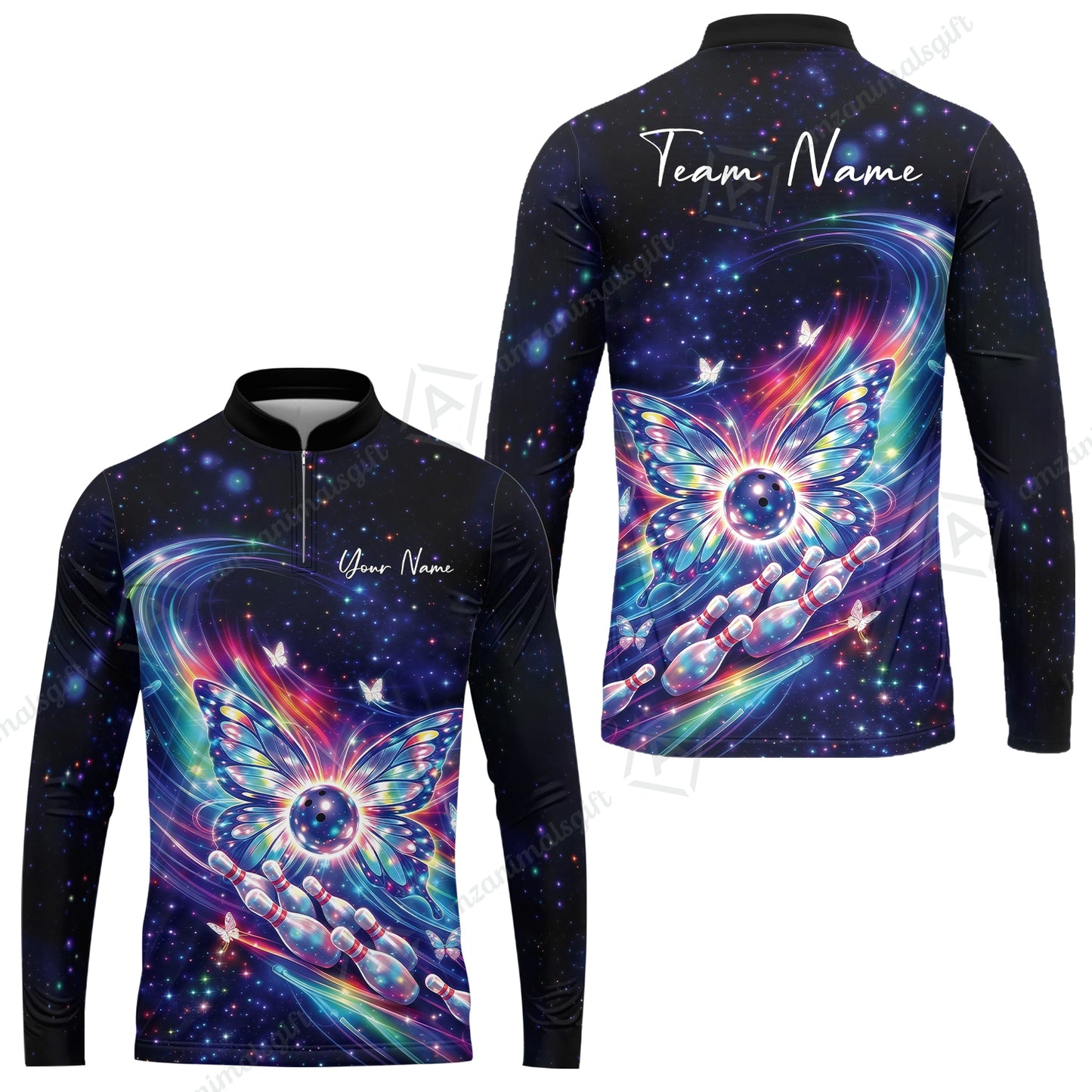 Custom Bowling Jersey Polo Shirt, Spiritual Butterfly Bowling Custom Bowling Jersey Team Shirt For Players With Name & Team Name