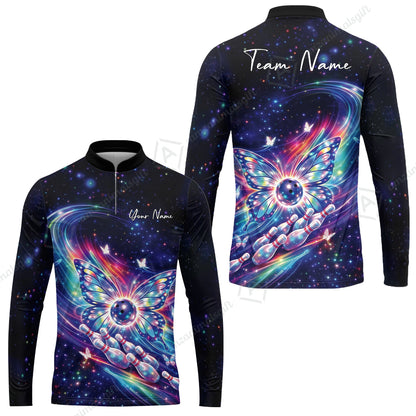 Custom Bowling Jersey Polo Shirt, Spiritual Butterfly Bowling Custom Bowling Jersey Team Shirt For Players With Name & Team Name