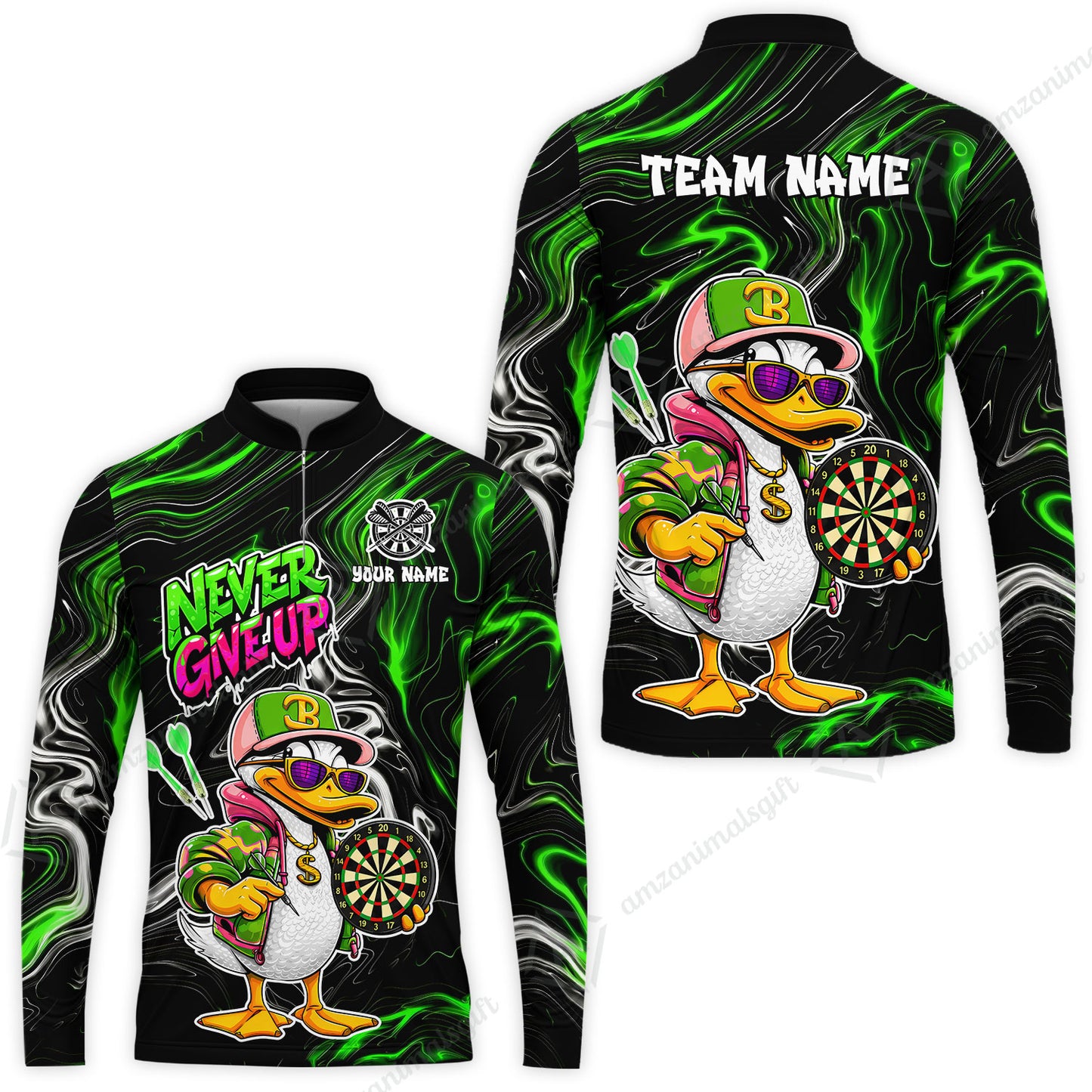Customized Darts Team Jersey, Duck Never Give Up, Personalized Darts Name And Team Name