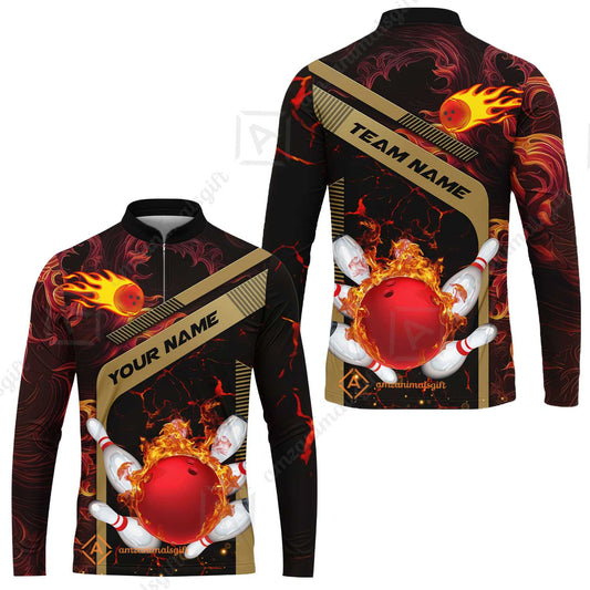 Customized Bowling Unisex Long Sleeve Jersey, Bowling In Flaming With Magna Pattern Long Sleeve Jersey Uniform For Bowlers