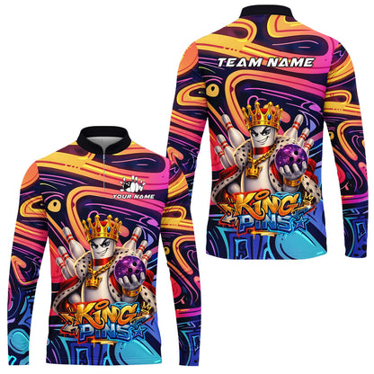 Custom Bowling Jersey Polo Shirt, Psychedelic Graffiti King Pins Mascot, Custom Bowling Jersey Team Shirt For Players With Name and Team Name