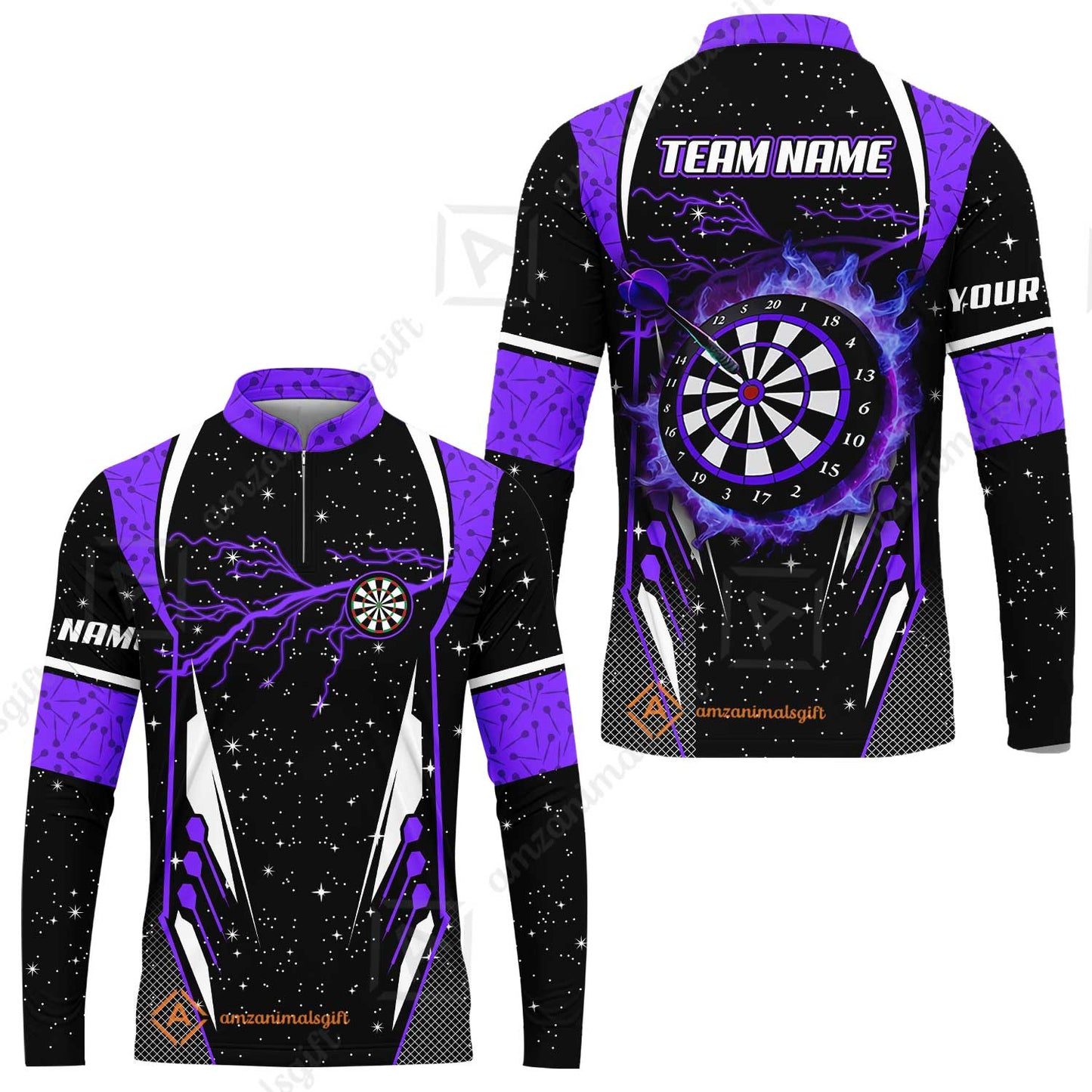 Custom Lightning Glitter Darts Team Unisex Polo Shirts, Customized Name Team Name Darts Team Jerseys Uniform