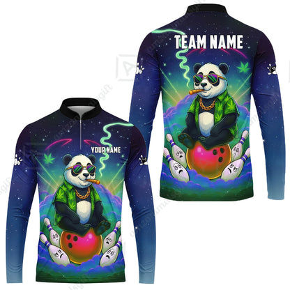 Custom Bowling Jersey Polo Shirt, Chill Panda & Cosmic Vibe, Custom Bowling Jersey Team Shirt For Players With Name & Team Name