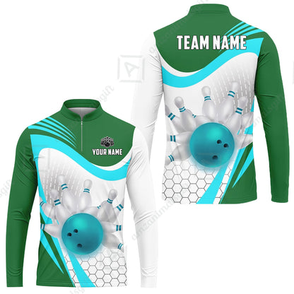 Custom Bowling Jersey Polo Shirt, Geometric Streamline & Fresh Mint, Custom Bowling Jersey Team Shirt For Players With Name & Team Name