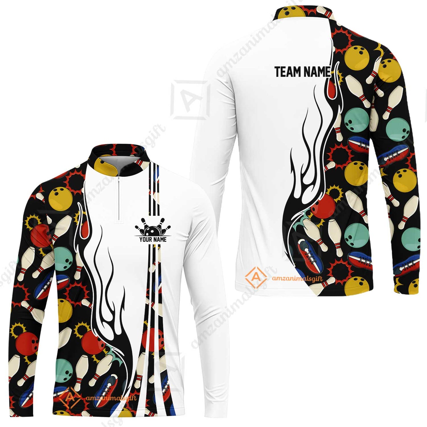 Custom Bowling Team Jerseys Polo Shirts, Custom Multi Color Icon Bowling Uniforms Jerseys, Personalized Name And Team Name