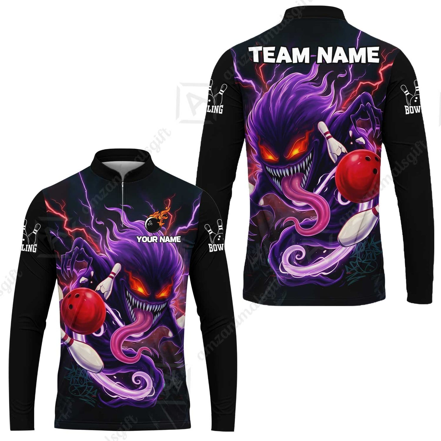 Customized Bowling Jerseys Polo Shirt, Evil Bowling Monster-Dark Bowling Spirit, Uniform Bowling - Personalized Name And Team Name