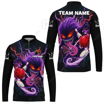 Customized Bowling Jerseys Polo Shirt, Evil Bowling Monster-Dark Bowling Spirit, Uniform Bowling - Personalized Name And Team Name