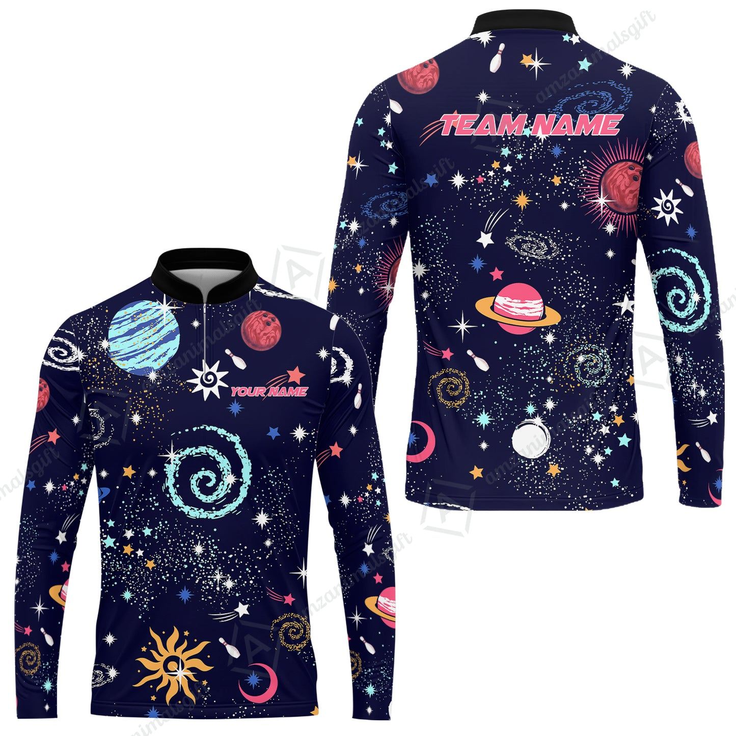 Custom Bowling Jersey Polo Shirt, Galaxy Pattern Shirt, Custom Bowling Jersey Team Shirt For Players With Name and Team Name