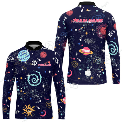 Custom Bowling Jersey Polo Shirt, Galaxy Pattern Shirt, Custom Bowling Jersey Team Shirt For Players With Name and Team Name