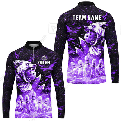 Custom Bowling Jersey Polo Shirt, Arctic Bear & Crystal Galaxy, Custom Bowling Jersey Team Shirt For Players With Name & Team Name