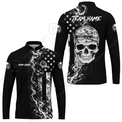 Custom Bowling Jersey Polo Shirt, Gothic Skeleton Skull Strike, Custom Bowling Jersey Team Shirt For Players With Name and Team Name