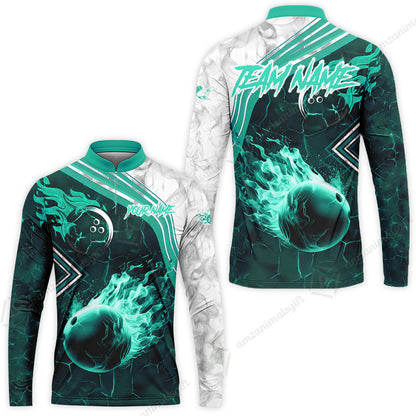 Customized Bowling Unisex Polo Shirt, Fire & Smoke Bowling Ball, Bowling Uniform - Personalized Name And Team Name