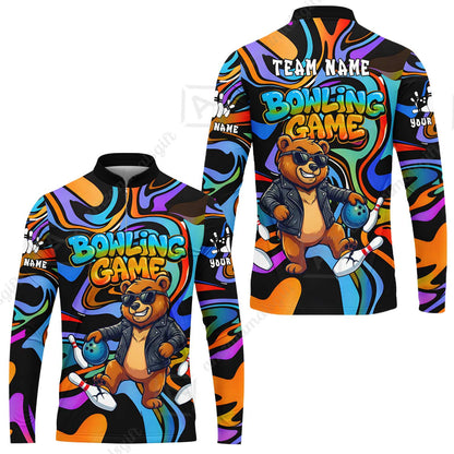 Custom Bowling Jersey Polo Shirt, Trippy Swirl Rocker Bear Graffiti Style, Custom Bowling Jersey Team Shirt For Players With Name & Team Name