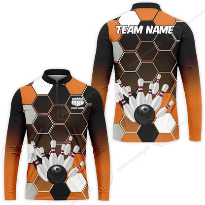 Customized Bowling Unisex Polo Shirt, Hexagon Pattern Bowling, Bowling Uniform - Personalized Name Team Name For Bowlers