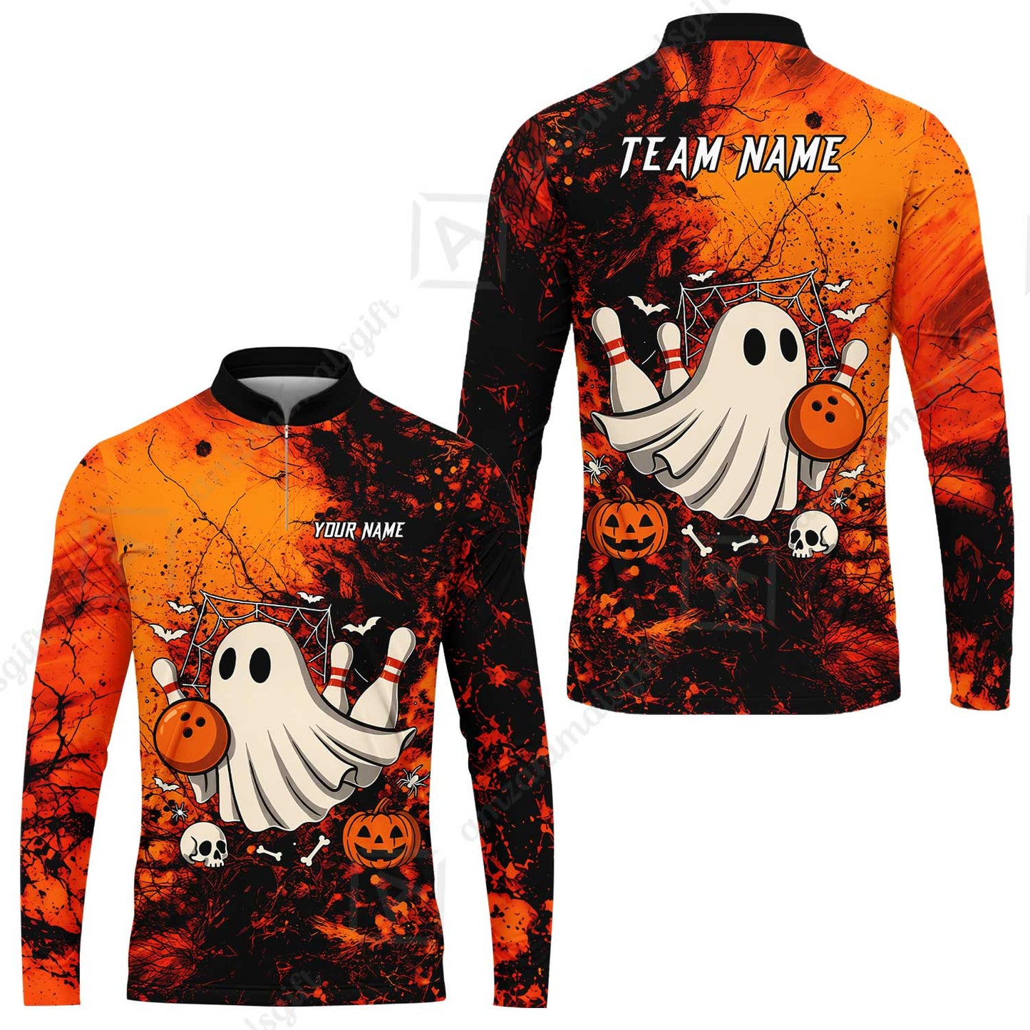Customized Bowling Shirt, Halloween Ghost Boo Bowler, Personalized Polo Shirt For Players With Name & Team Name