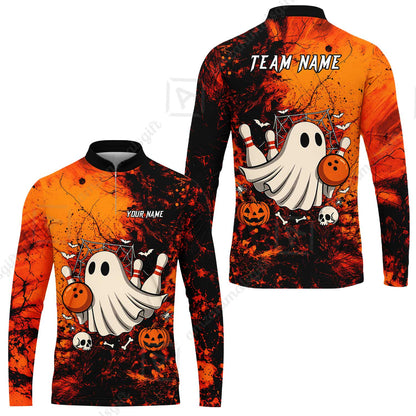 Customized Bowling Shirt, Halloween Ghost Boo Bowler, Personalized Polo Shirt For Players With Name & Team Name