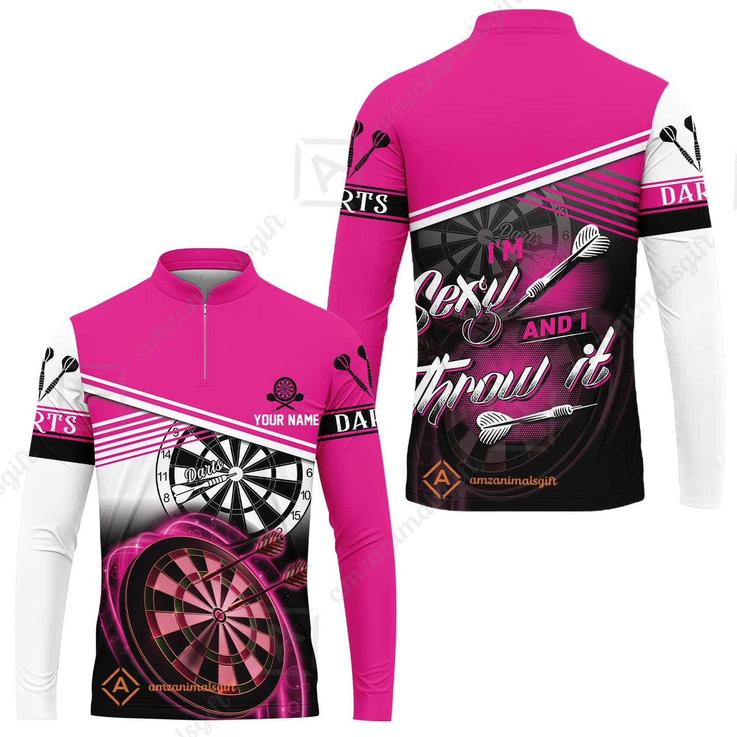 Darts Custom Name Men Polo Shirt, Dartboard Personalized Pink Men Polo Shirt Gift For Darts Lovers, Friend, Team, I'm Sexy And I Throw It
