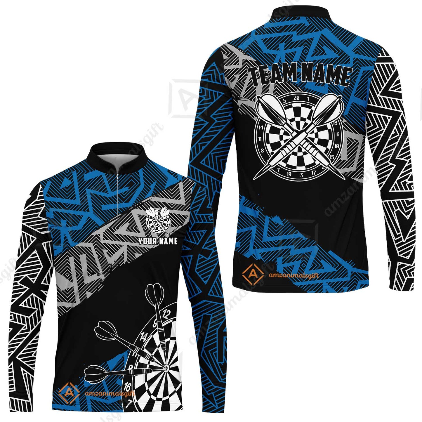 Custom Zig-Zag Pattern Darts Quarter-Zip Polo Shirts,  Custom Darts Team Jerseys Uniform, Personalized Name And Team Name