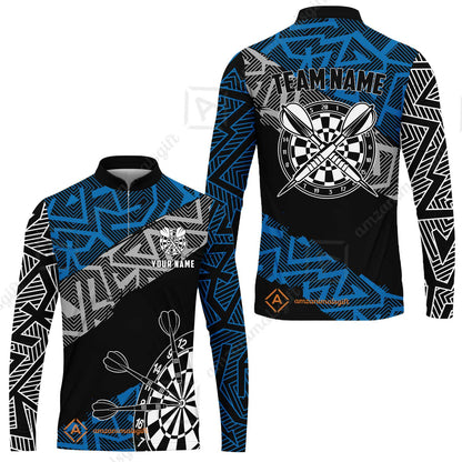 Custom Zig-Zag Pattern Darts Quarter-Zip Polo Shirts,  Custom Darts Team Jerseys Uniform, Personalized Name And Team Name