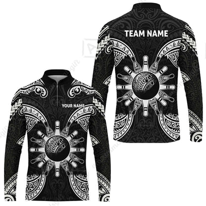 Custom Bowling Jersey Polo Shirt, Symmetric Polynesian Tribal Art Bowling, Custom Bowling Jersey Team Shirt For Players With Name and Team Name