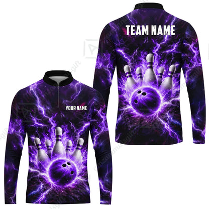 Custom Bowling Jersey Polo Shirt, Electric Lightning Storm Bowling, Custom Bowling Jersey Team Shirt For Players With Name and Team Name