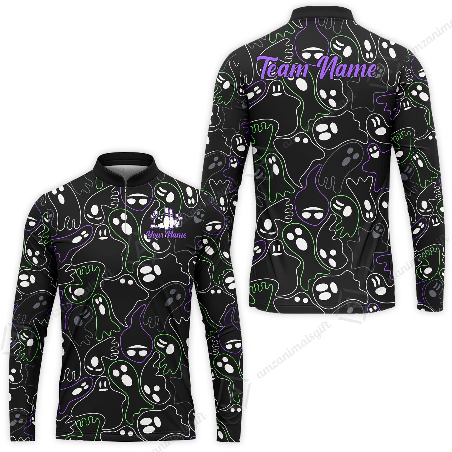Custom Bowling Jersey Polo Shirt, Halloween Ghost Bowling, Custom Bowling Jersey Team Shirt For Players With Name & Team Name