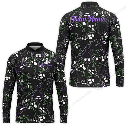 Custom Bowling Jersey Polo Shirt, Halloween Ghost Bowling, Custom Bowling Jersey Team Shirt For Players With Name & Team Name
