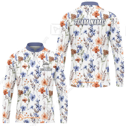 Customized Bowling Unisex Polo Shirt, Watercolor Floral Blossom Pattern, Bowling Uniform - Personalized Name Team Name