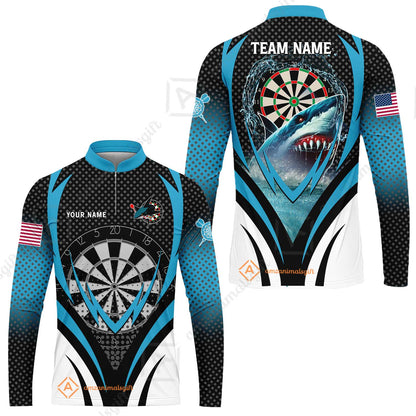 Custom Blue Dartboard Darts Team Jersey Polo Quarter-Zip Shirts, Customized Name Team Name Darts Team Jerseys Uniform