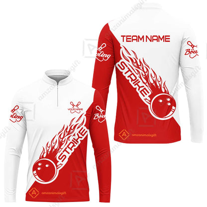 Bowling Customized Jersey Polo White Red Shirt Strike Ball Bowling Tenpin Quarter Zip Shirt For Bowlers, Bowling Team