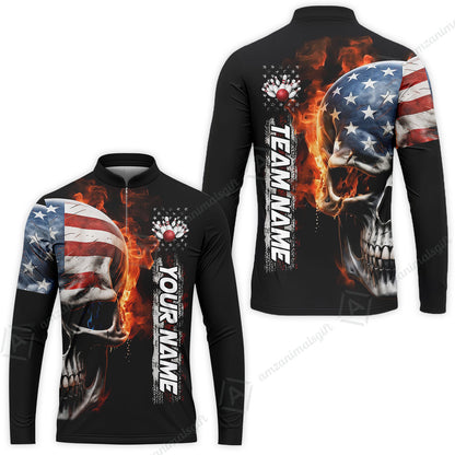Custom Flaming USA Flag Bowling Jersey Polo Shirt, Custom Flaming USA Flag Bowling Jersey Team Shirt For Players With Name & Team Name