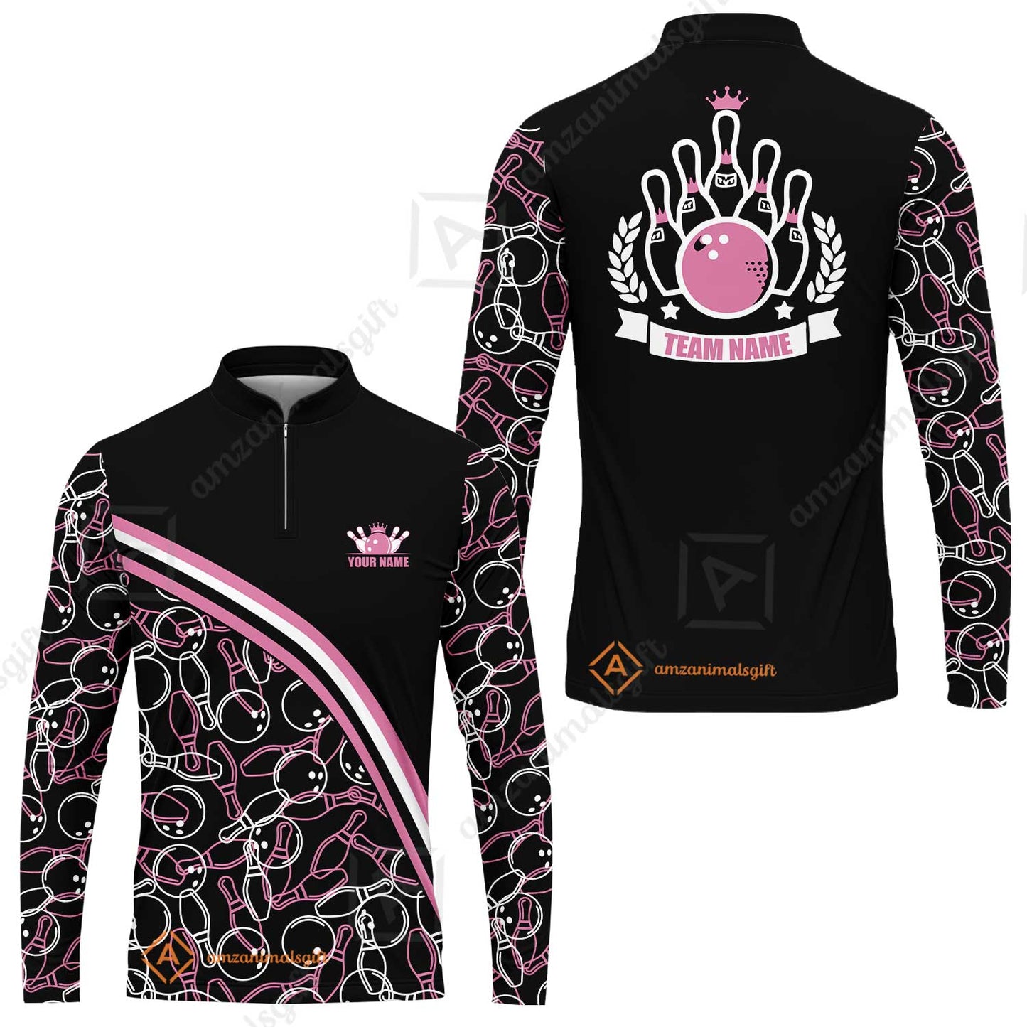 Bowling Customized Women Polo Shirt - Black Pink Bowling Pattern Personalized Bowling Polo Shirt - Gift For Friend, Family, Bowling Lovers