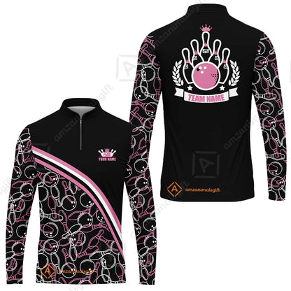 Bowling Customized Women Polo Shirt - Black Pink Bowling Pattern Personalized Bowling Polo Shirt - Gift For Friend, Family, Bowling Lovers