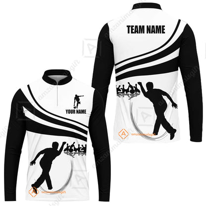 Bowling Custom Long Sleeve Jersey Shirt - Custom Name Black and Gold Men Bowlers Personalized Bowling Long Sleeve Jersey