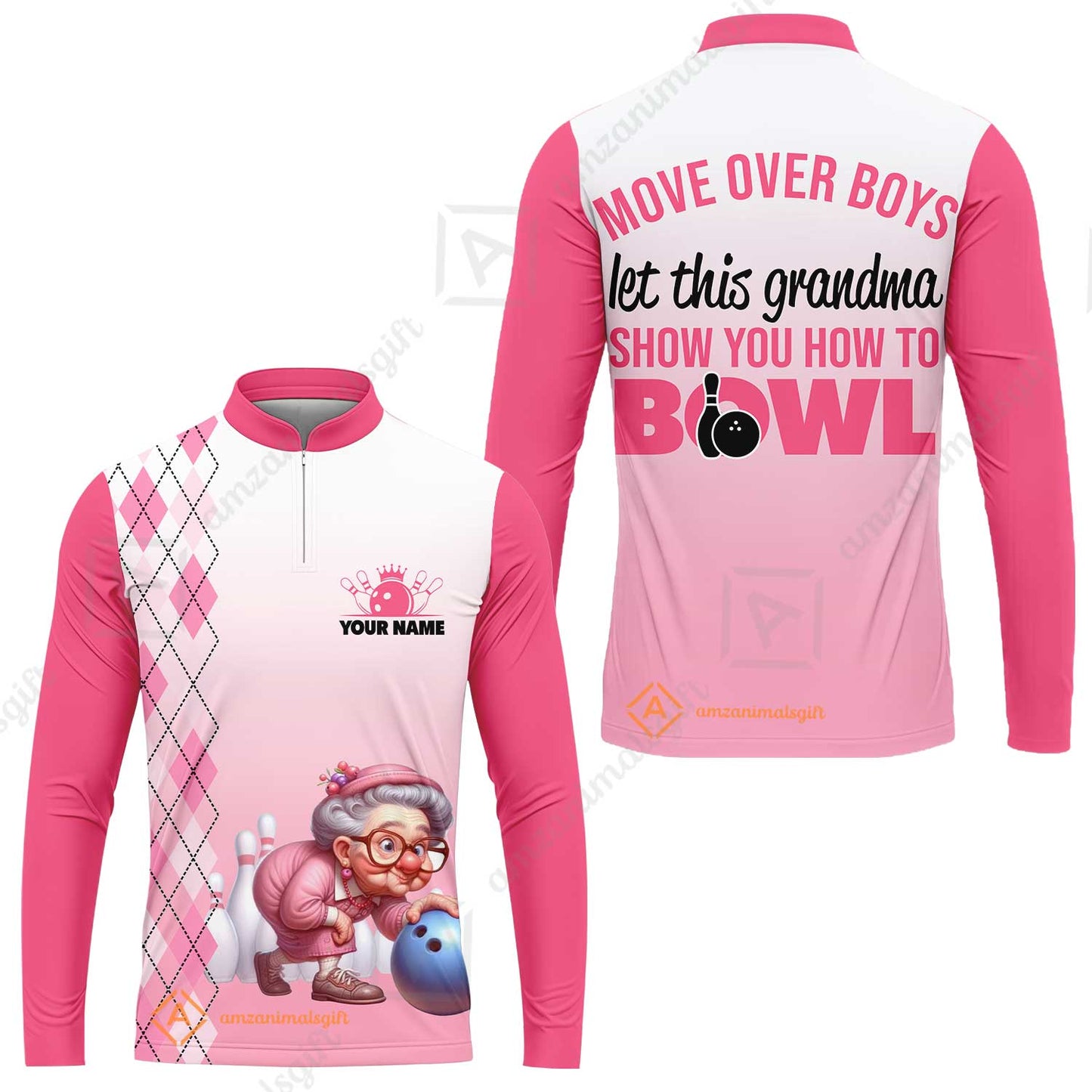 Customized Bowling Grandma Long Sleeve Jersey, Bowling Grandma Pink Style Let This Grandma Show You How To Bowl