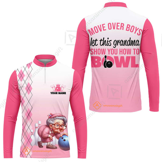 Customized Bowling Grandma Long Sleeve Jersey, Bowling Grandma Pink Style Let This Grandma Show You How To Bowl
