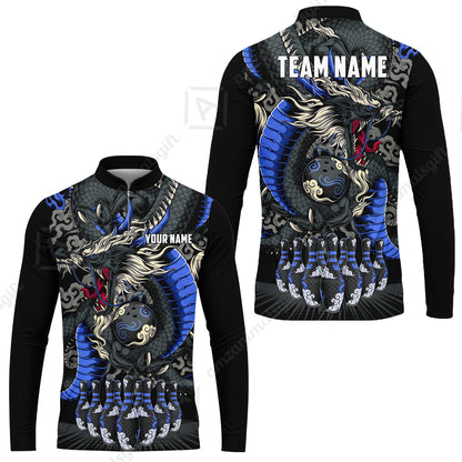 Custom Bowling Jersey Polo Shirt, Oriental Jade Dragon & Classic Clouds, Custom Bowling Jersey Team Shirt For Players With Name & Team Name