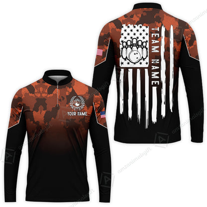 Custom Bowling Jersey Polo Shirt, Tactical Camo Patriotic Flag, Custom Bowling Jersey Team Shirt For Players With Name and Team Name