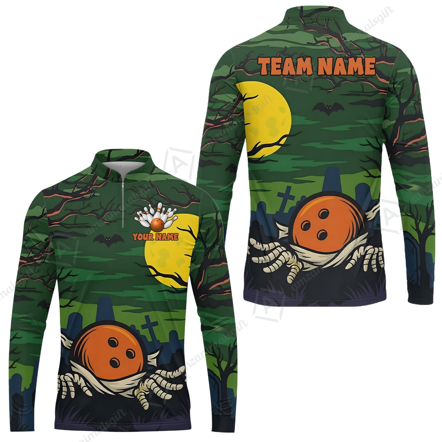 Customized Bowling Shirt, Bowling Halloween Mummy, Personalized Polo Shirt For Players With Name & Team Name