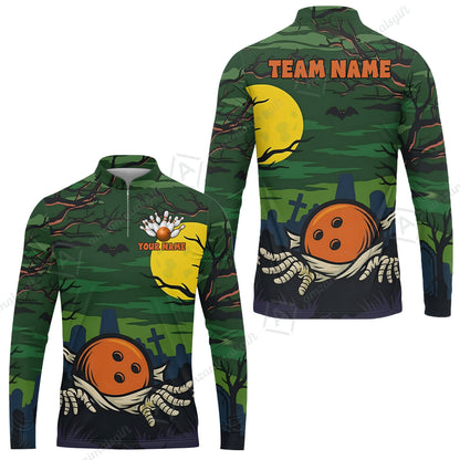Customized Bowling Shirt, Bowling Halloween Mummy, Personalized Polo Shirt For Players With Name & Team Name