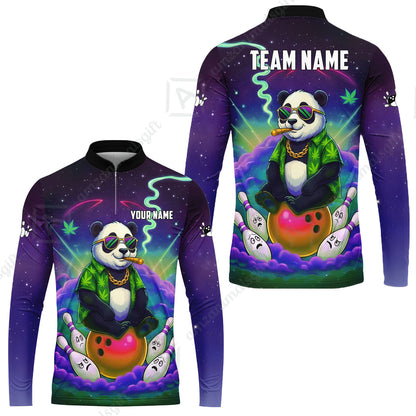 Custom Bowling Jersey Polo Shirt, Chill Panda & Cosmic Vibe, Custom Bowling Jersey Team Shirt For Players With Name & Team Name