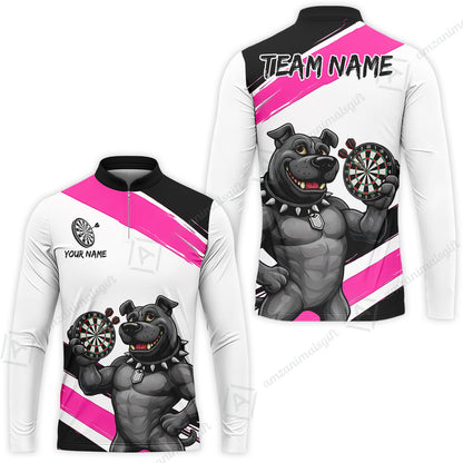 Custom Darts Jersey Polo Shirt, Pitbull Hold Dart Board, Custom Dart Jersey Team Shirt For Players With Name & Team Name