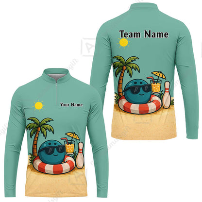 Custom Bowling Polo Shirt, Cute Cartoon Bowling Beach Custom Bowling Polo Team Shirt For Players With Name & Team Name