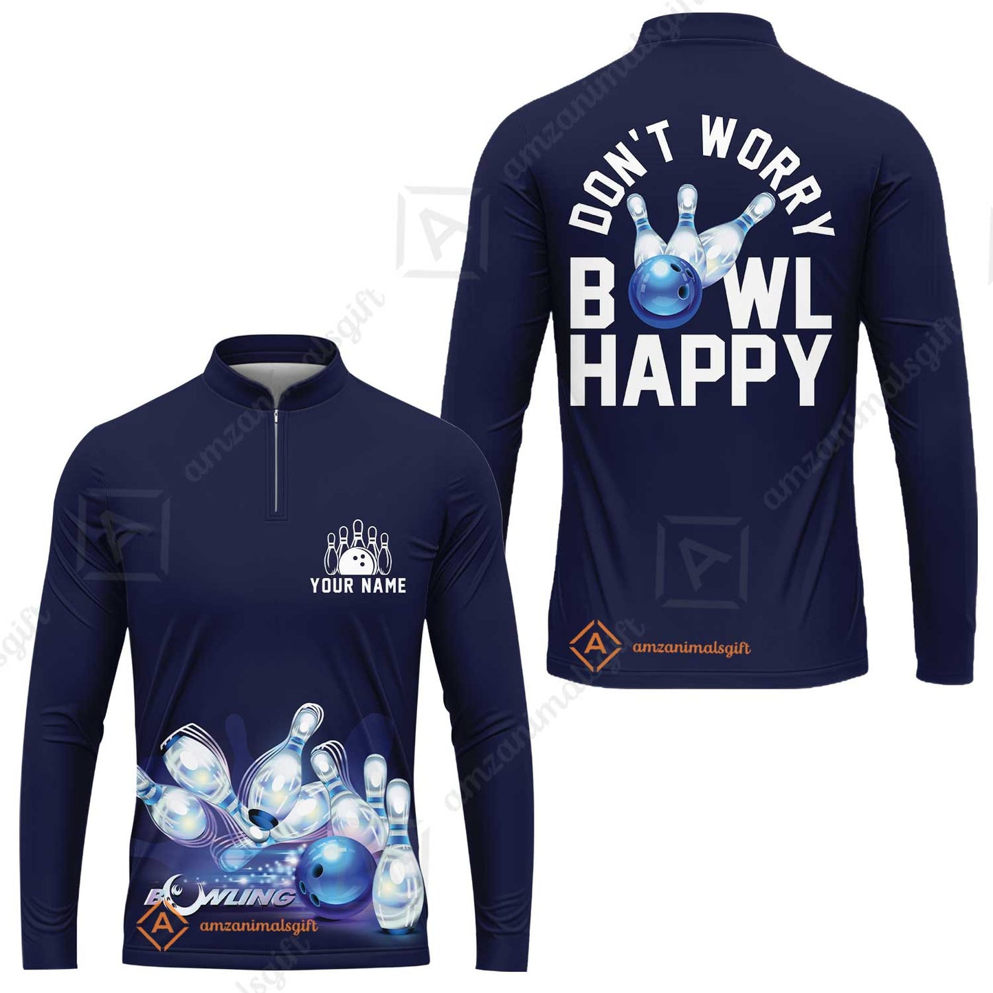 Bowling Custom Men Polo Shirt - Custom Name Polo Shirt, Don't Worry Bowl Happy Personalized Bowling Polo Shirt - Gift For Friend, Family, Bowling Lovers