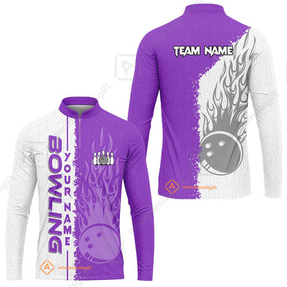 Custom White and Purple Flame Bowling Team Jersey Polo Shirts, Bowling Team Uniforms Jerseys, Personalized Name And Team Name