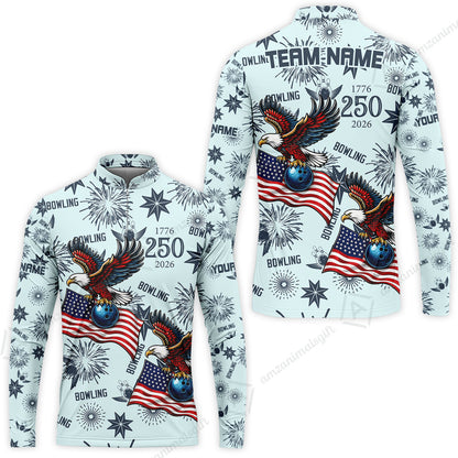 Custom Bowling Jersey Polo Shirt, USA 250 Years of Independence Bowling, Custom Bowling Jersey Team Shirt For Players With Name and Team Name