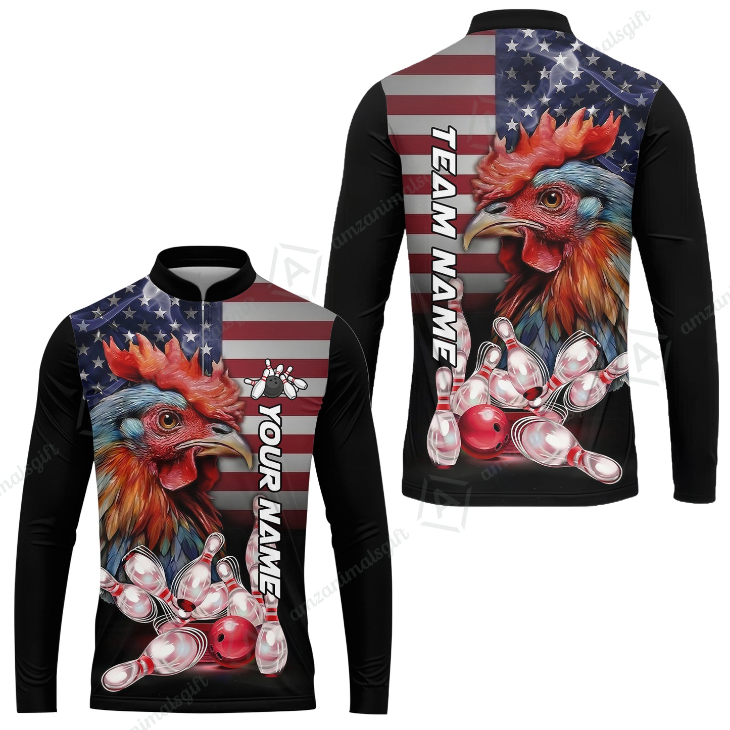 Custom Bowling Jersey Polo Shirt, Colorful Rooster Bowling Custom Bowling Jersey Team Shirt For Players With Name & Team Name