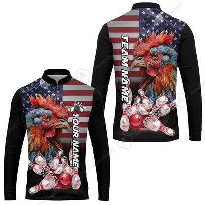 Custom Bowling Jersey Polo Shirt, Colorful Rooster Bowling Custom Bowling Jersey Team Shirt For Players With Name & Team Name