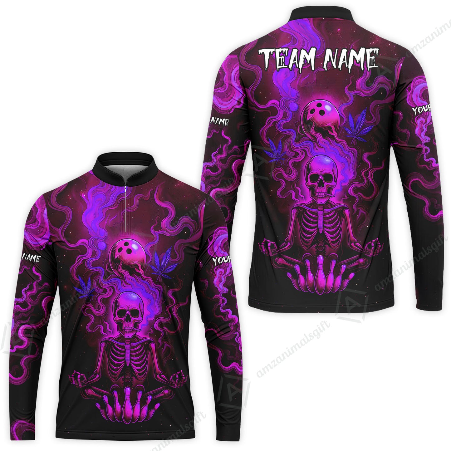 Custom Bowling Team Unisex Polo Shirt, Neon Skull CNB Bowling Custom Shirt Featuring Personalized Name and Team Name